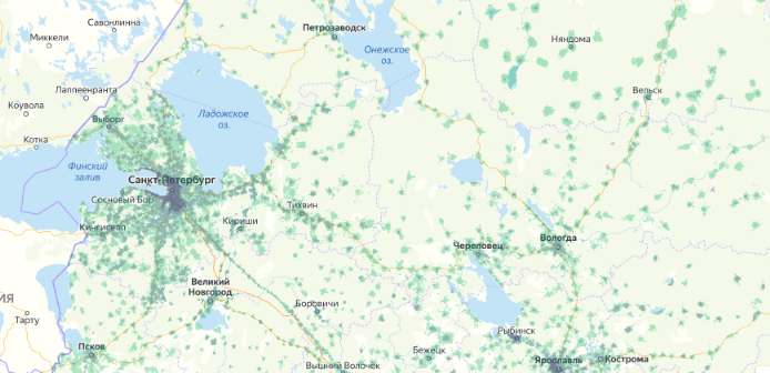 Зона покрытия МТС на карте Нарьян-Мар 